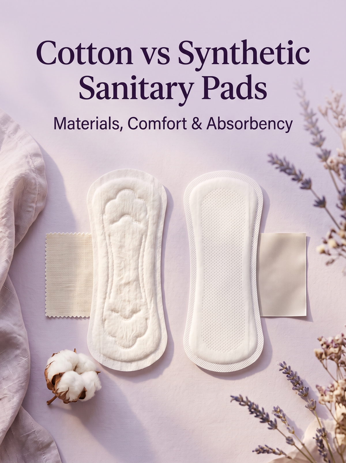 Cotton and synthetic sanitary pad materials compared on a neutral surface