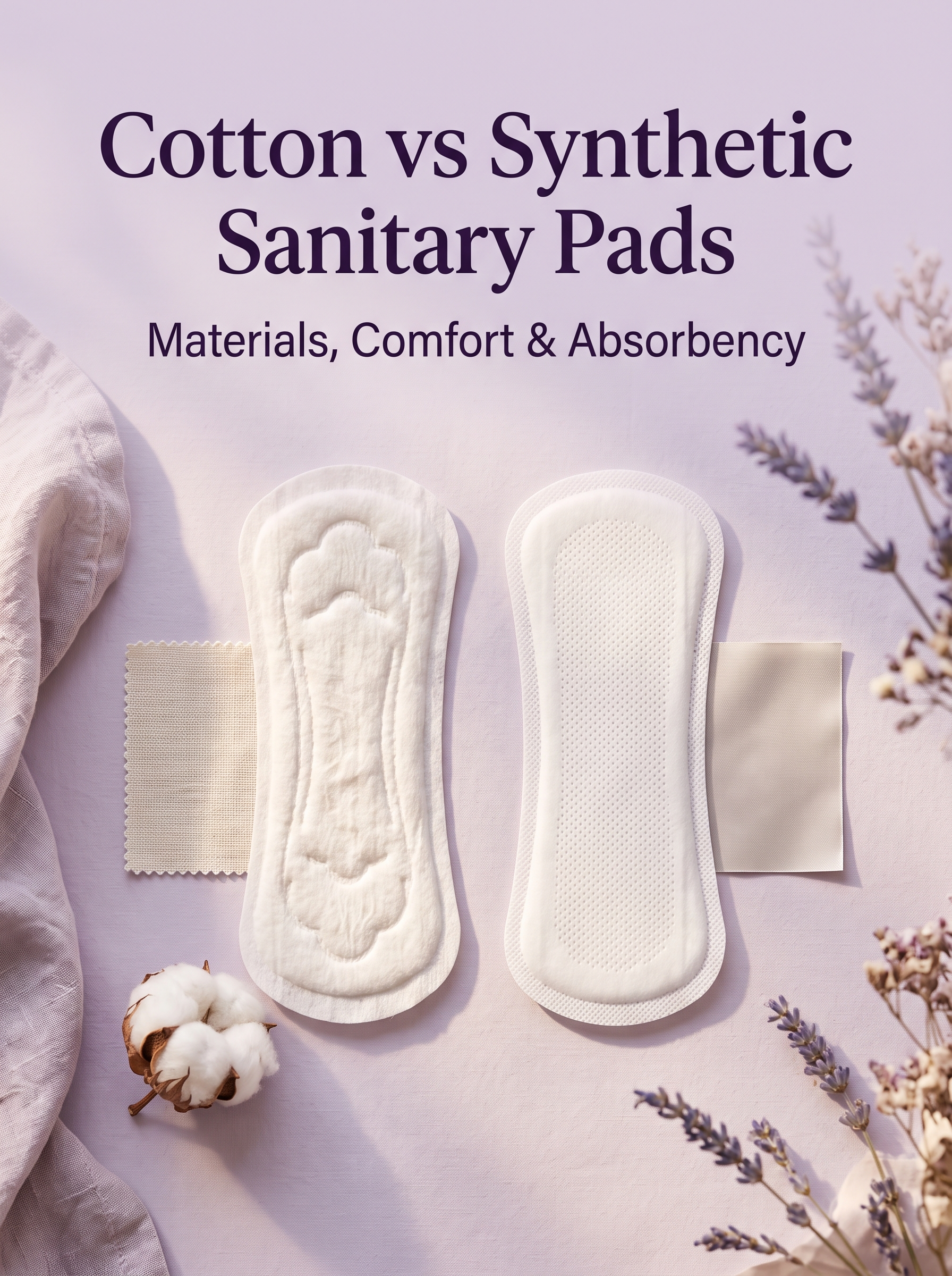Cotton and synthetic sanitary pad materials compared on a neutral surface