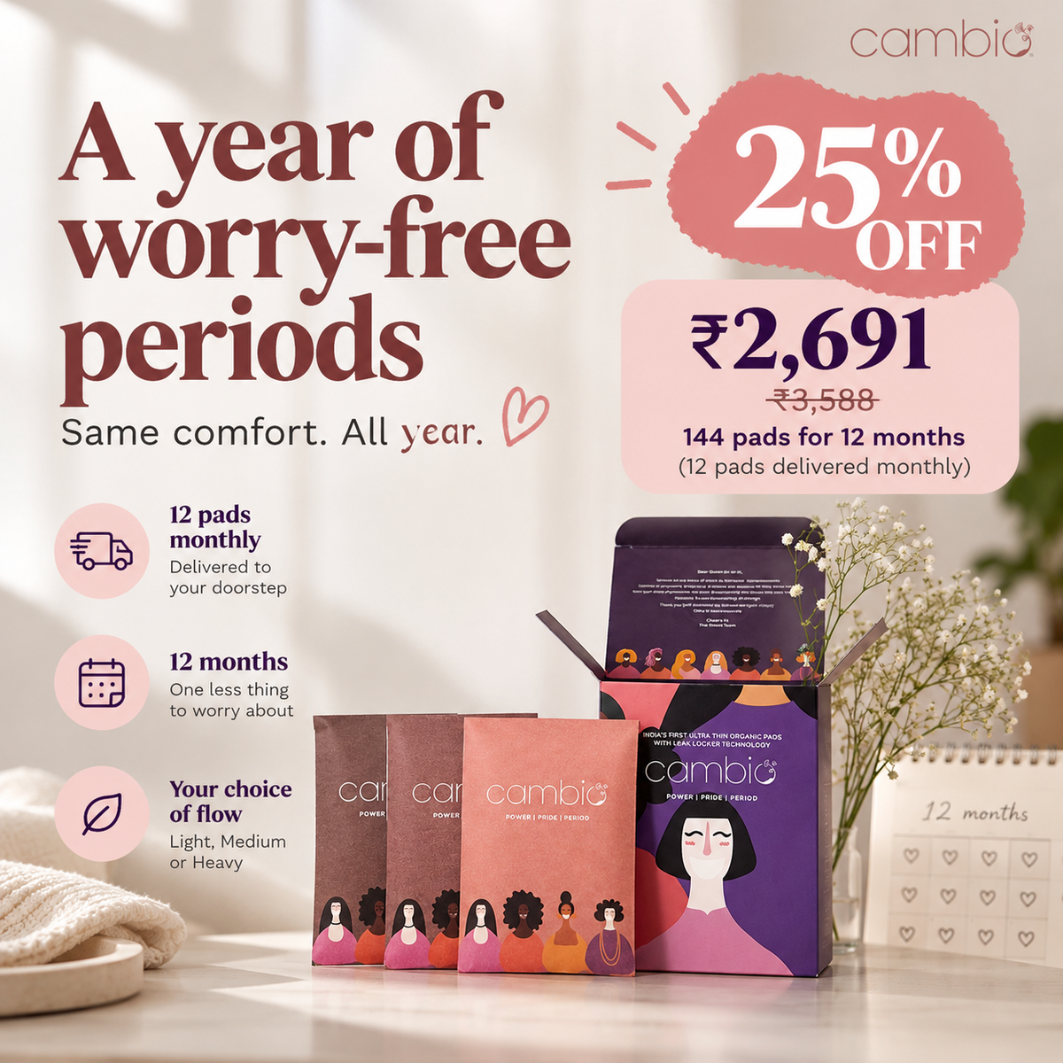 Organic Sanitary Pads — Annual Pack